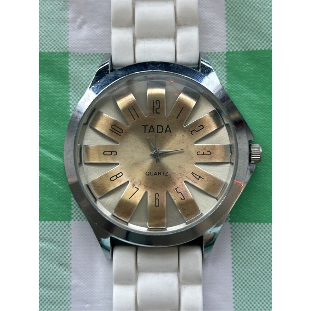 Tada Silver Tone White Band Women’s Quartz Watch